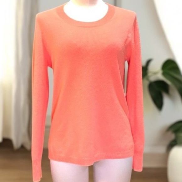 J.Crew 100% Cashmere Sweater Med Coral Orange Crewneck - Picture 5 of 5